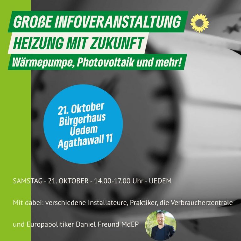 Info-Veranstaltung der Kreis Klever Grünen zur Wärmewende – 21.10.23 14 bis 17 Uhr im Bürgerhaus Uedem